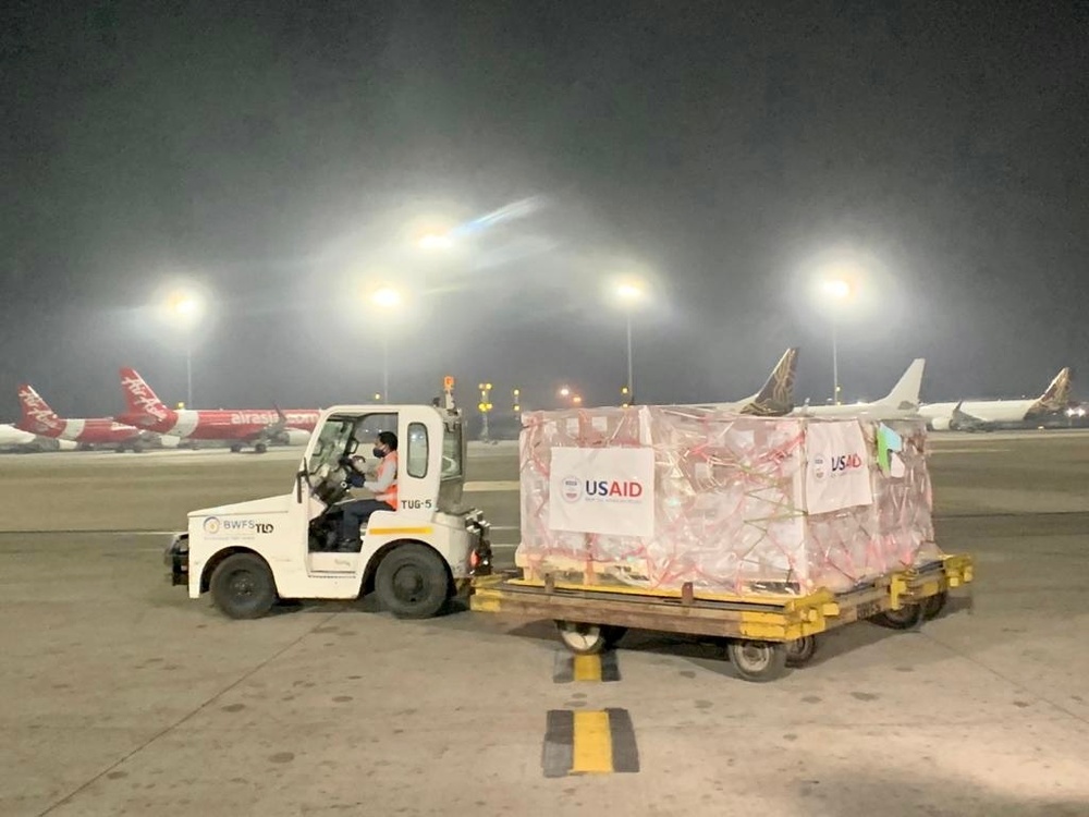 The fourth of several emergency COVID-19 relief shipments from the United States arrives in India.