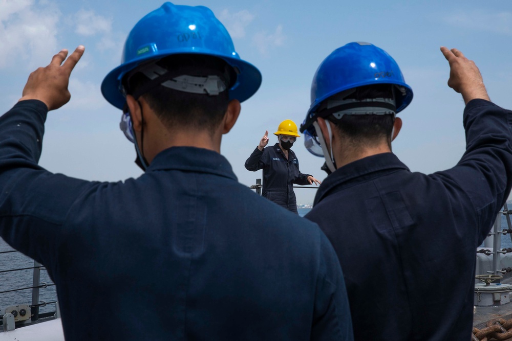 Sailors Aboard USS Milius (DDG 69) Conduct Anchoring Evolutions