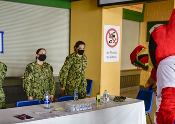 Fredbird visits the St. Louis Community Vaccination Center
