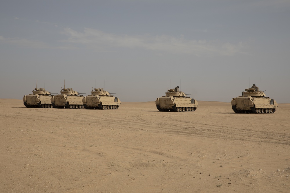 The 1st Battalion, 194th Armor Regiment, 1st Brigade Combat Team, 34th Infantry Division, stage Bradley Fighting Vehicles to test fire