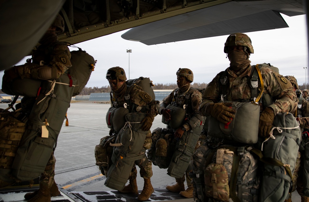 501st Infantry paratroopers board C-130 Hercules for jump