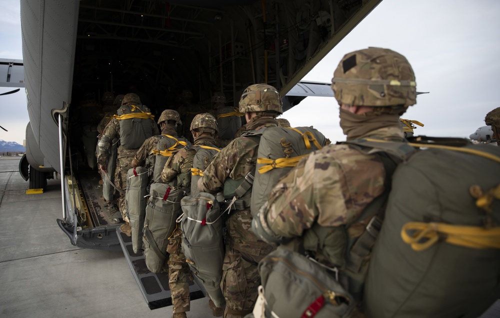 501st Infantry paratroopers board C-130 Hercules for jump