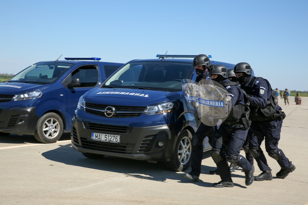 Jandarmeria Military Police respond to demonstration during Swift Response 21