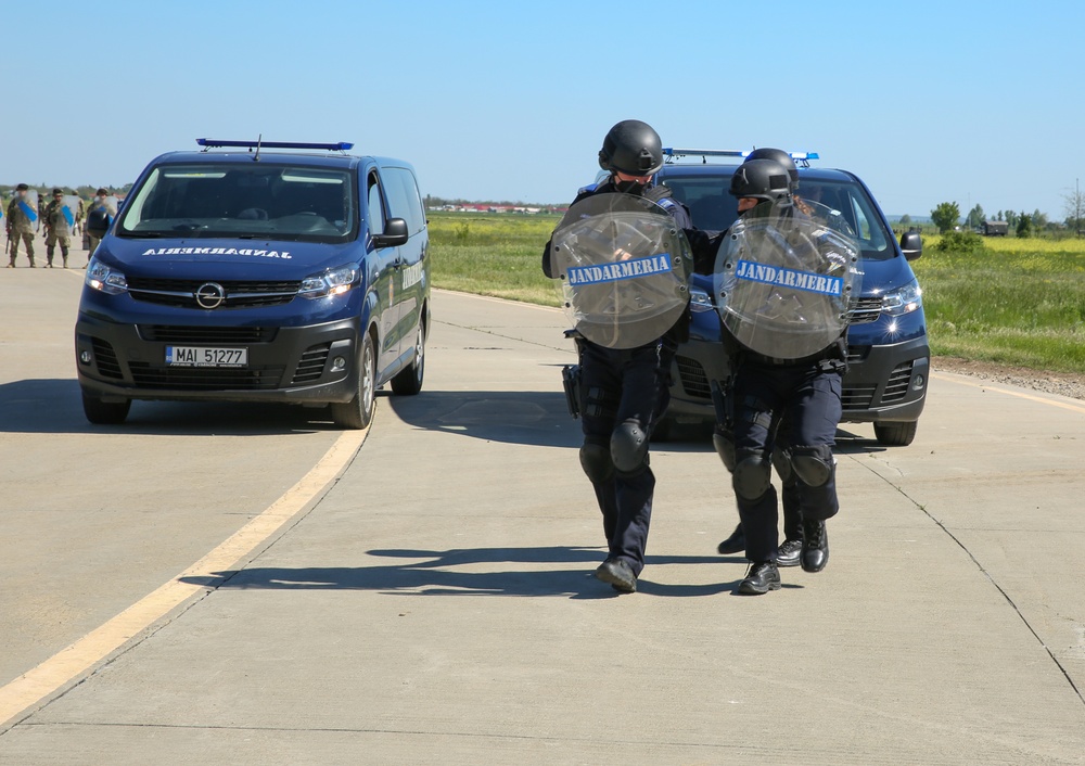 Jandarmeria Military Police respond to demonstration during Swift Response 21