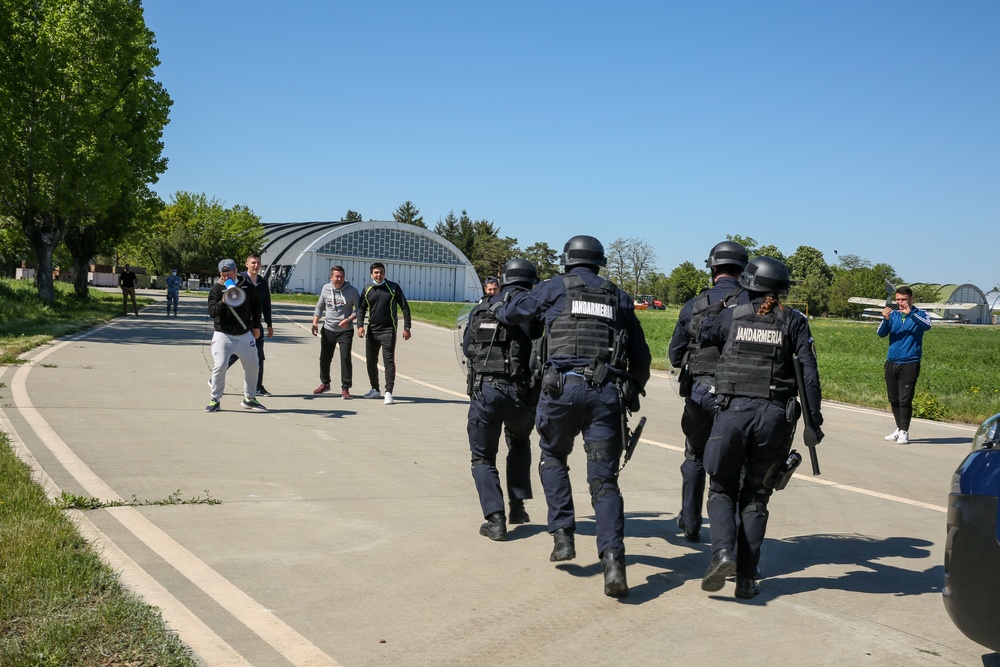 Jandarmeria Military Police respond to demonstration during Swift Response 21