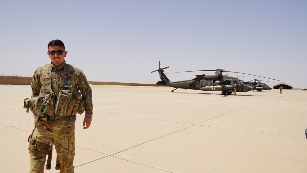 Task Force Phoenix MEDEVAC helicopters fuel up during MEDEVAC mission