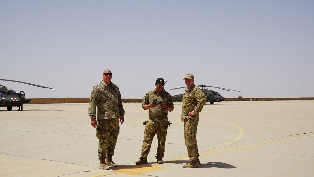 Task Force Phoenix MEDEVAC helicopters fuel up during MEDEVAC mission