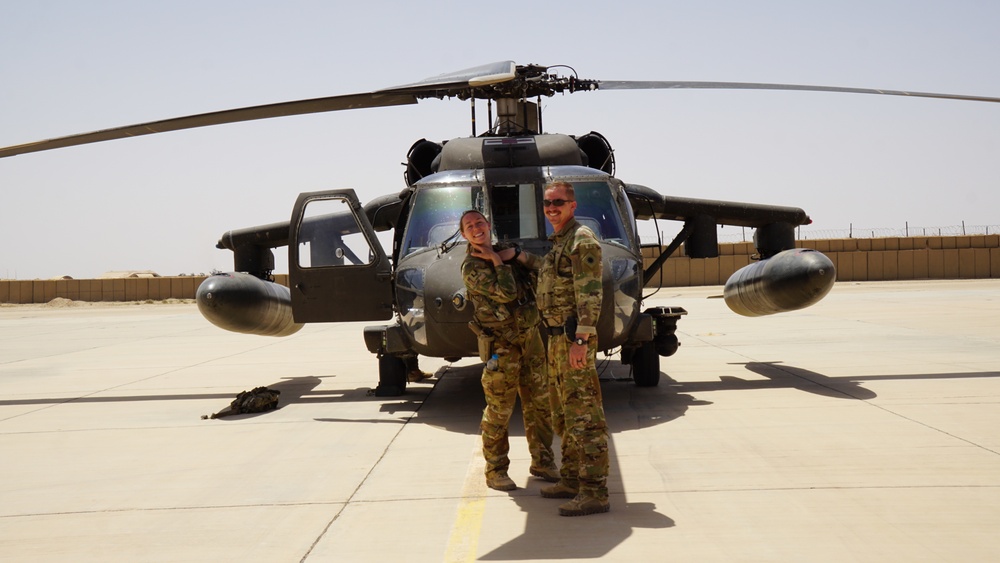 Task Force Phoenix MEDEVAC helicopters fuel up during MEDEVAC mission