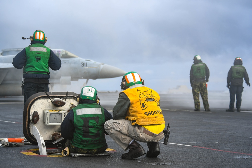 Approaching the catapult on the flight deck