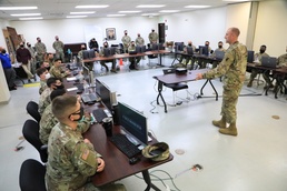 Command Sgt. Maj. Kellen C. Rowley speaks to Patriot Master Gunner students