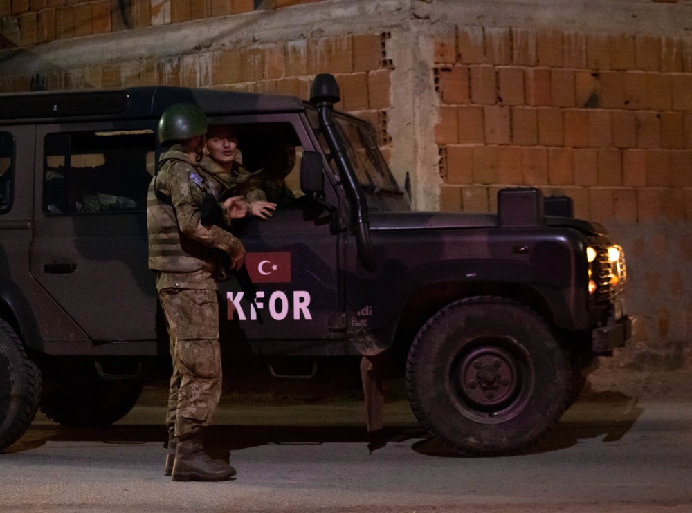Turkish KFOR Soldiers conduct town patrol
