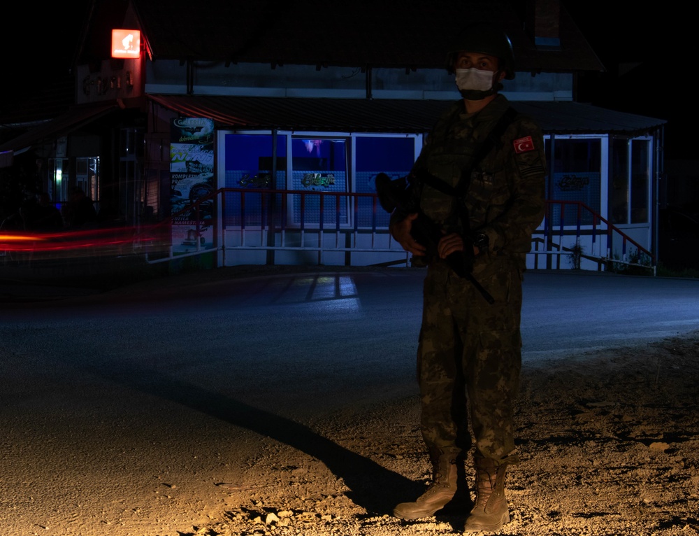 Turkish KFOR Soldiers conduct town patrol