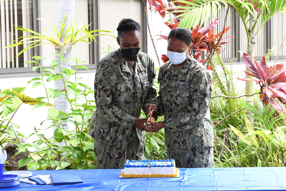 Navy Nurse Corps Birthday Cake cut at Shipyard Clinic