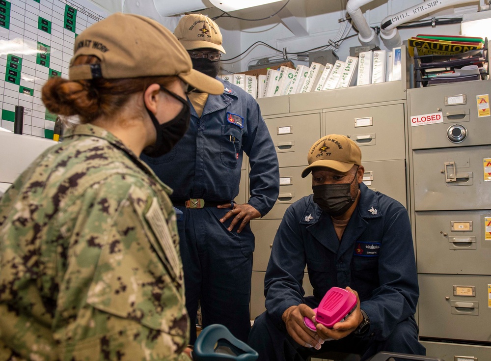 GHWB Sailors Conduct Respirator Fit Test