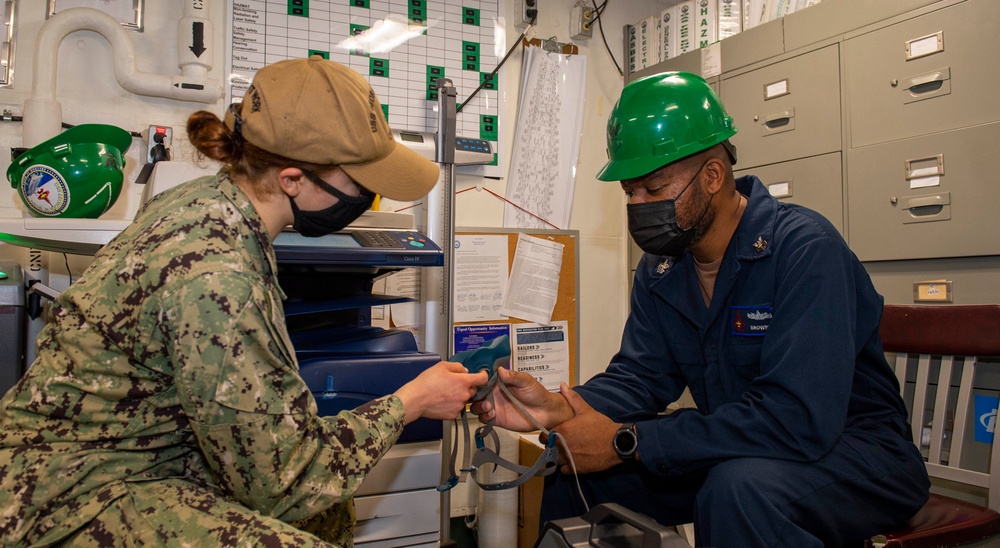 GHWB Sailors Conduct Respirator Fit Test