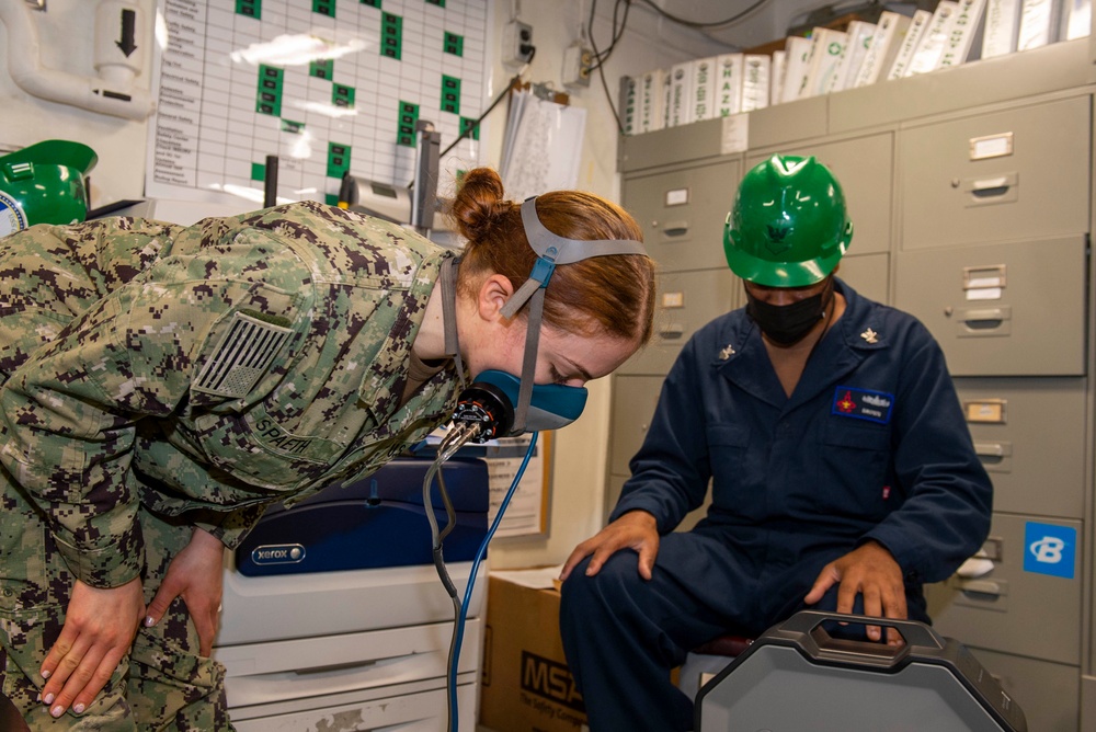 GHWB Sailors Conduct Respirator Fit Test
