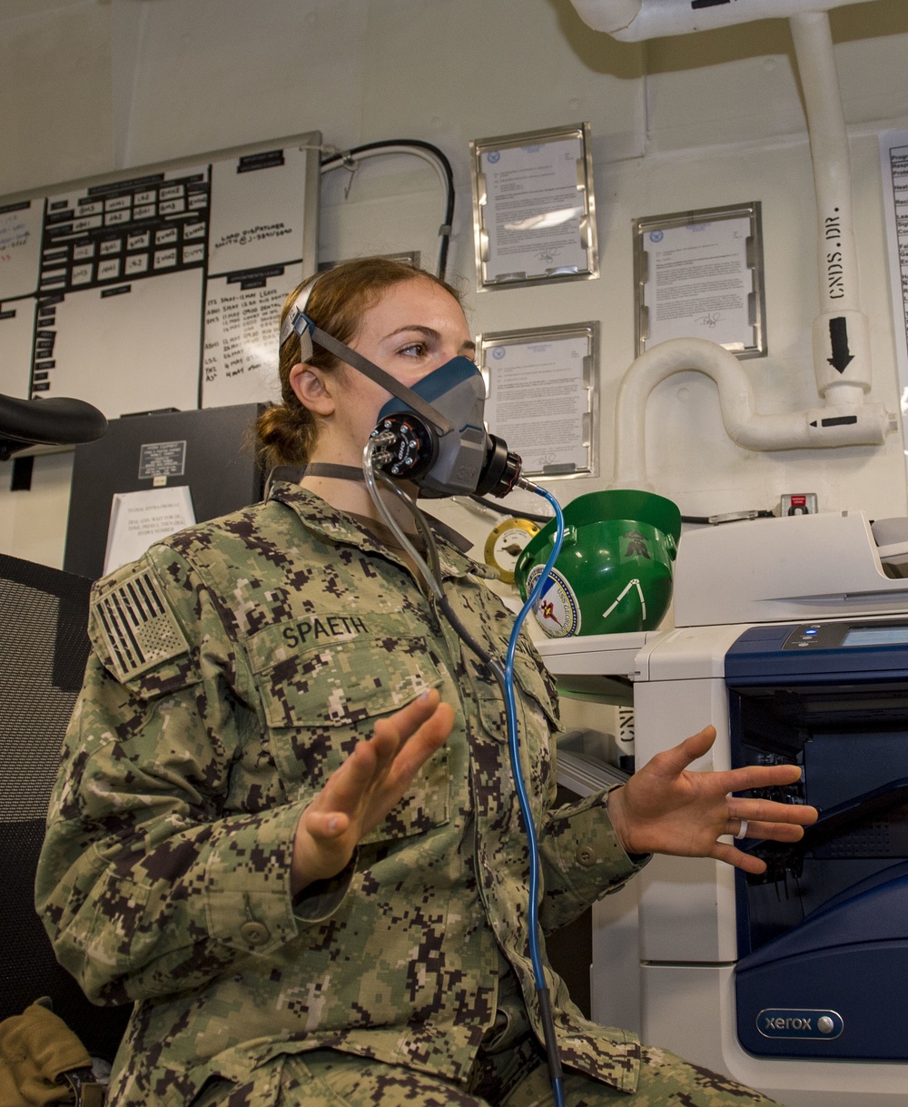 GHWB Sailors Conduct Respirator Fit Test
