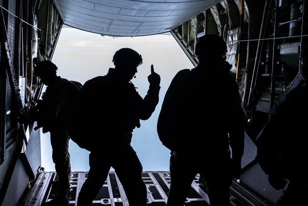 U.S. Navy SEALS conduct free fall with Romanian Special Warfare Operators