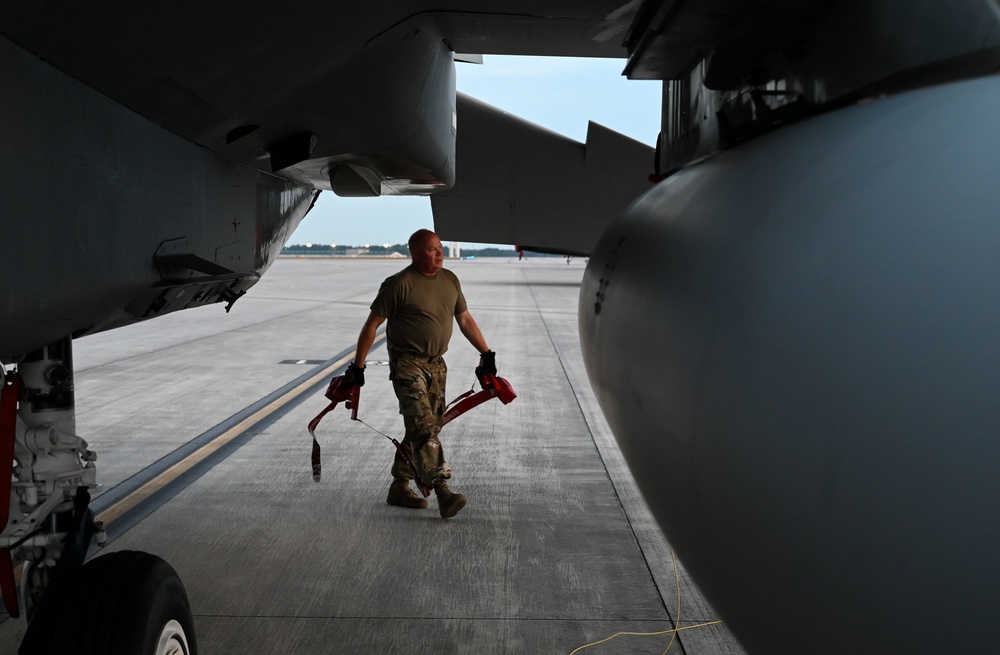 Crew chiefs prepares to store flying flags during Sentry Savannah 2021