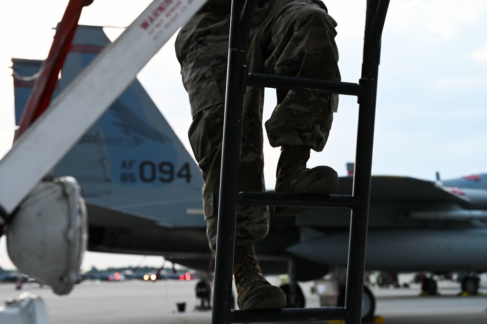 Crew chief checks aircraft from top to bottom during Sentry Savannah 2021 (PST 2 of 8)