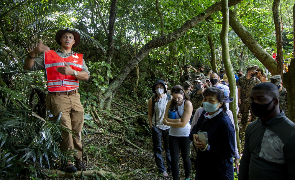 Okinawan residents, tourists and service members tour the Chatan Castle Ruins