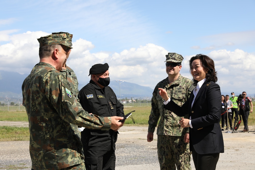 U.S. Ambassador Yuri Kim Greets 53rd Infantry Brigade Combat Team, Florida National Guard, in Tirana, Albania