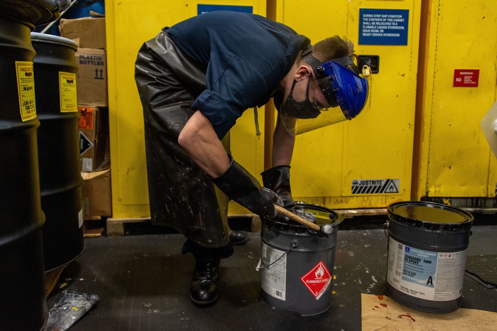 USS Carl Vinson (CVN 70) Sailors Manage Hazardous Materials