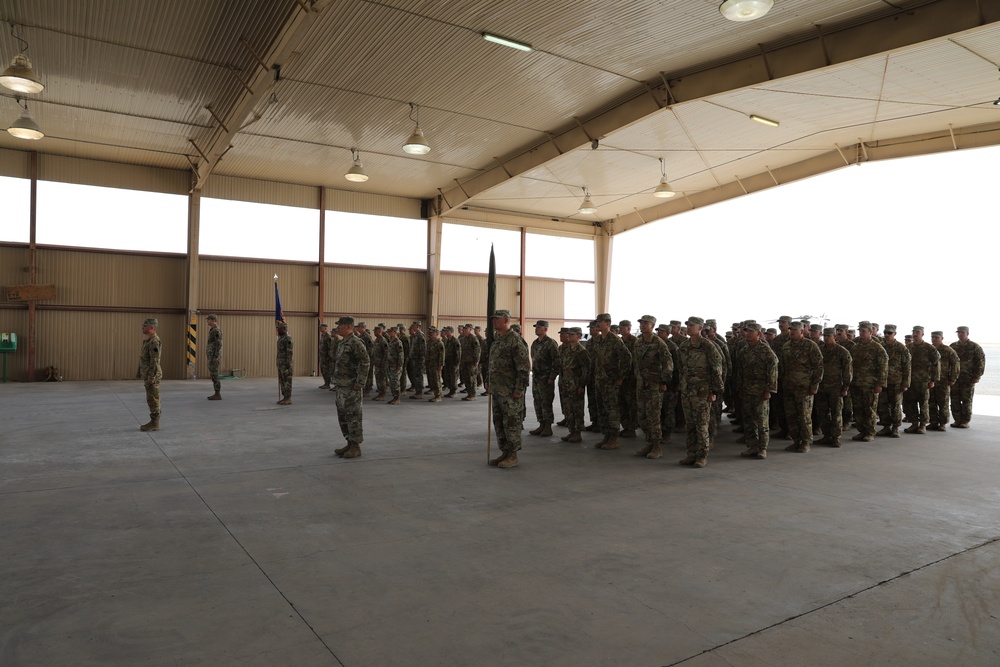 Transfer Of Authority ceremony with Task Force Raptor, 1st Battalion, 168th Aviation Regiment (General Support Aviation Battalion) officially assumed the mission from Task Force Coyote, 2nd Battalion, 104th Aviation Regiment (GSAB)