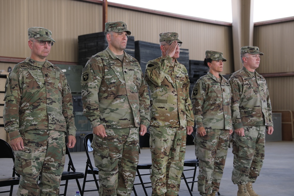 Transfer Of Authority ceremony with Task Force Raptor, 1st Battalion, 168th Aviation Regiment (General Support Aviation Battalion) officially assumed the mission from Task Force Coyote, 2nd Battalion, 104th Aviation Regiment (GSAB)