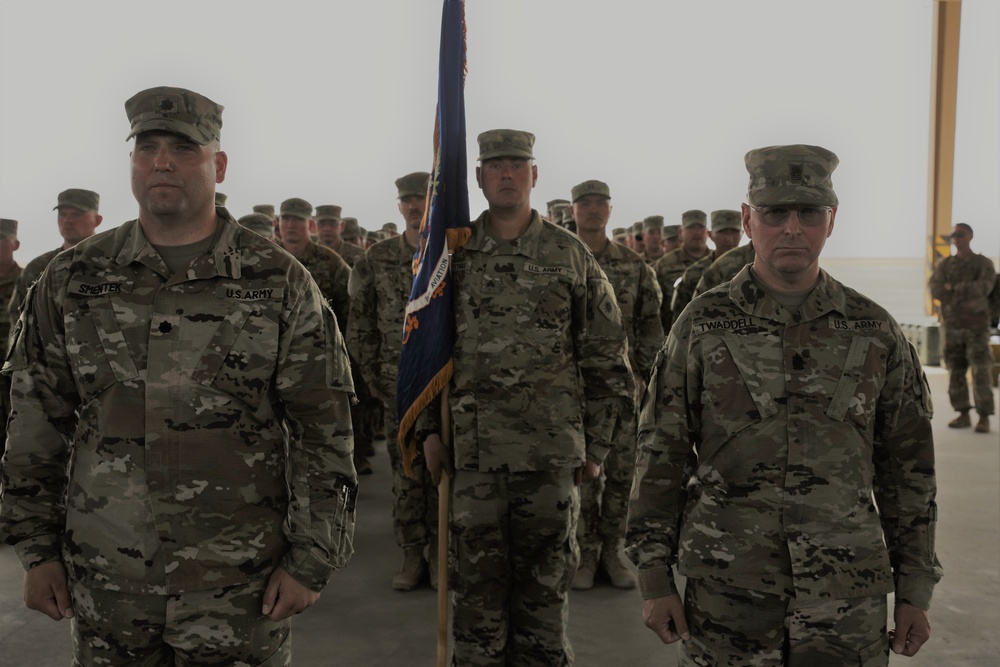 Transfer Of Authority ceremony with Task Force Raptor, 1st Battalion, 168th Aviation Regiment (General Support Aviation Battalion) officially assumed the mission from Task Force Coyote, 2nd Battalion, 104th Aviation Regiment (GSAB)