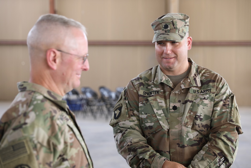 Transfer Of Authority ceremony with Task Force Raptor, 1st Battalion, 168th Aviation Regiment (General Support Aviation Battalion) officially assumed the mission from Task Force Coyote, 2nd Battalion, 104th Aviation Regiment (GSAB)