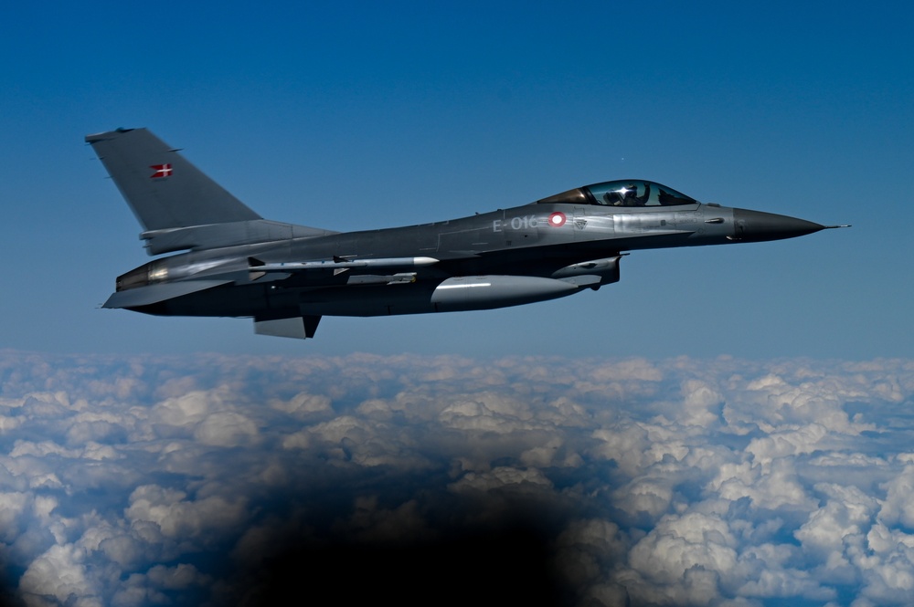 Danish F-16 accompanies a B-52H Stratofortress