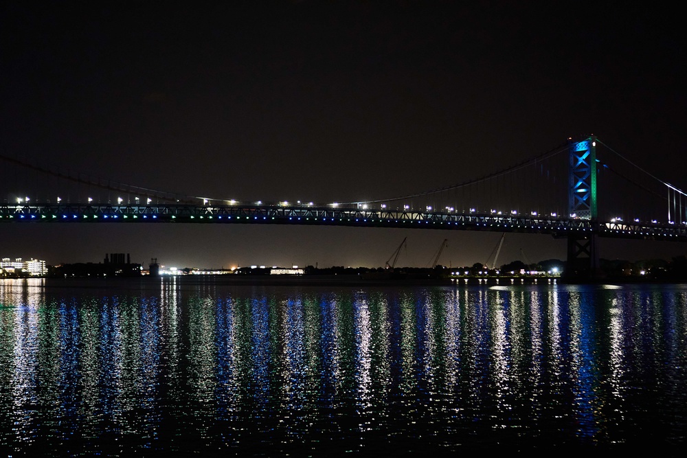 Benjamin Franklin Bridge lit up in honor of Philadelphia whole-of-government vaccination effort