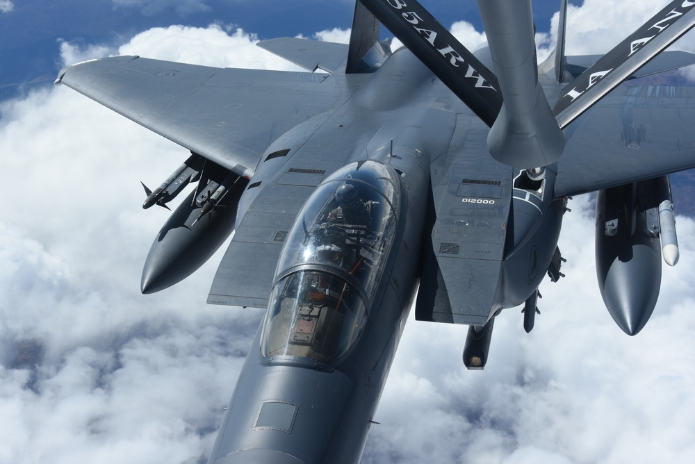 U.S. Air Force F-15 receives fuel over Scotland