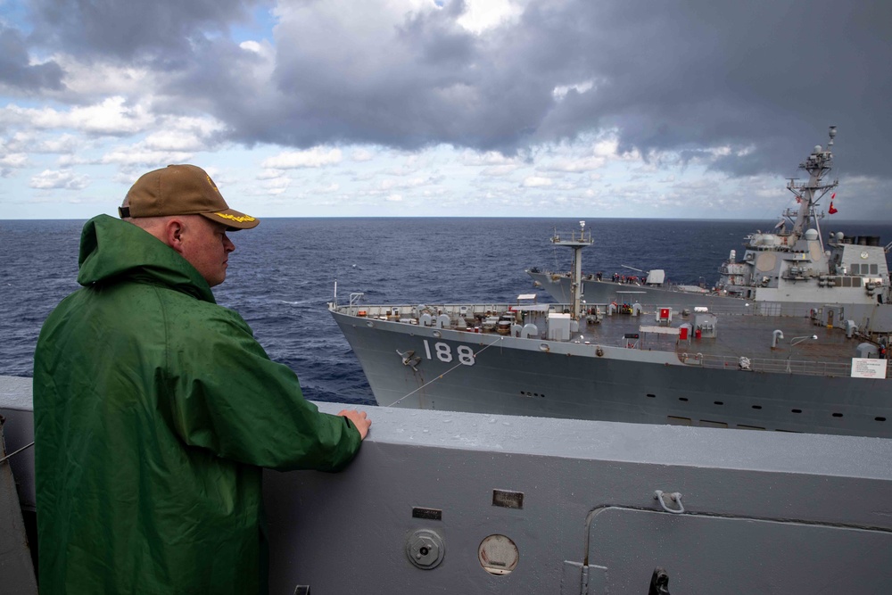 Arlington conducts an underway replenishment