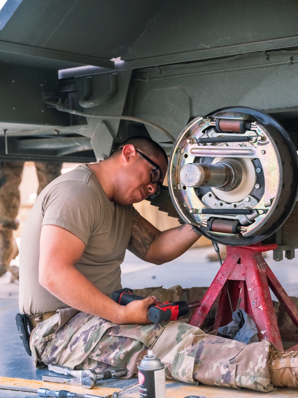 Task Force Phoenix mechanics from the 640th ASB at work