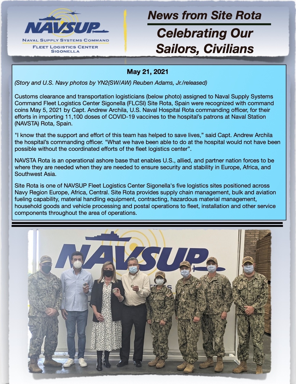 NAVSUP recognized in U.S. Navy hospital in Spain