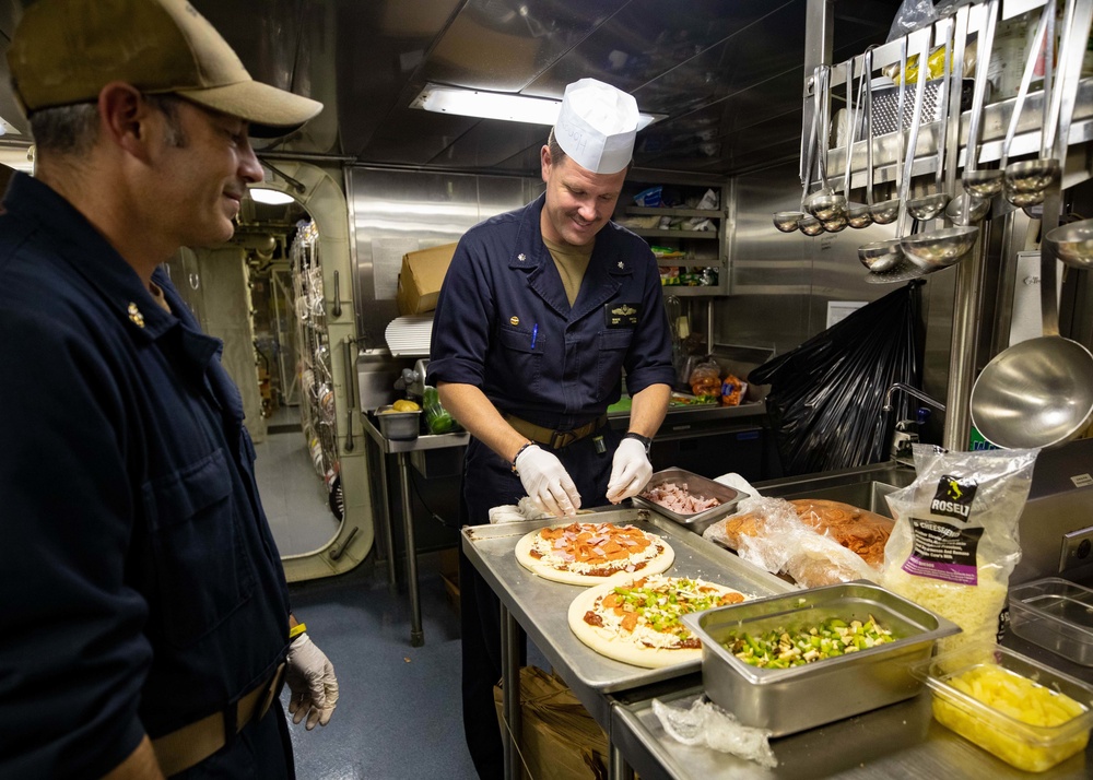 USS Sioux City Leadership Prepare Hand-Made Pizzas for the Crew