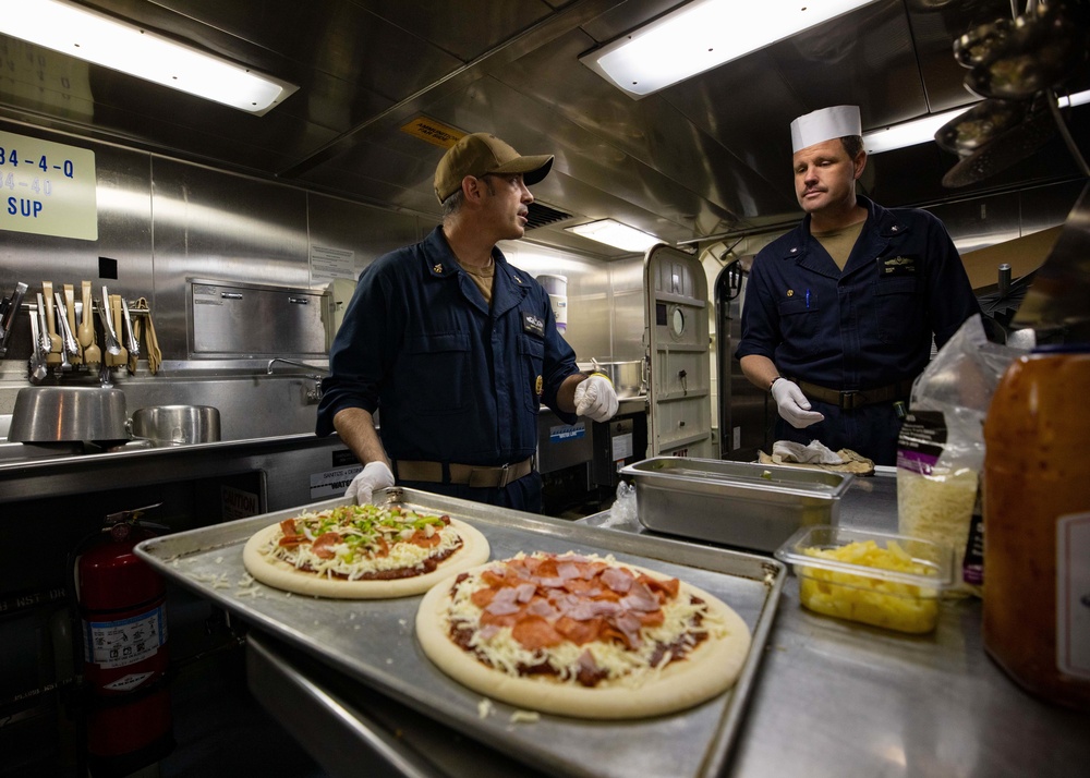 USS Sioux City Leadership Prepare Hand-Made Pizzas for the Crew