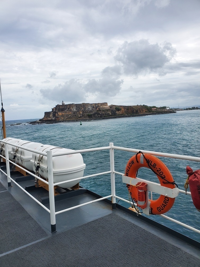 Coast Guard Cutter Willow services Aids to Navigation buoys in Puerto Rico ports 