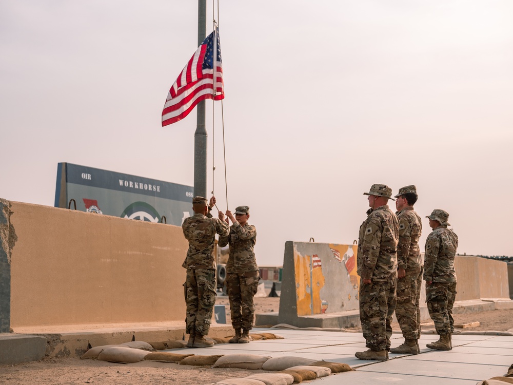 Task Force Phoenix 640th ASB lower the Colors at Retreat