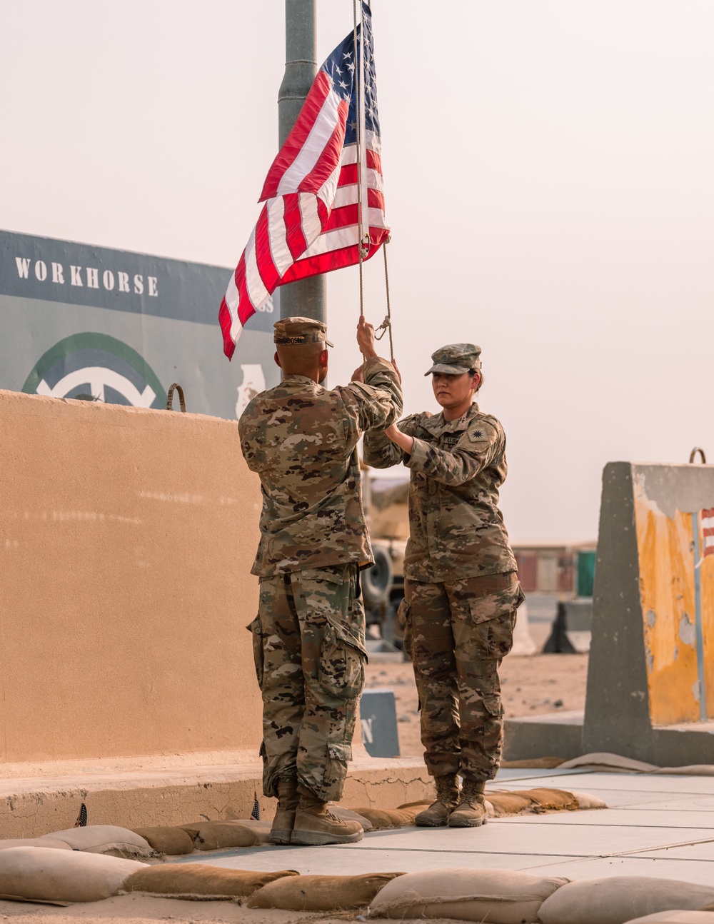 Task Force Phoenix 640th ASB lower the Colors at Retreat