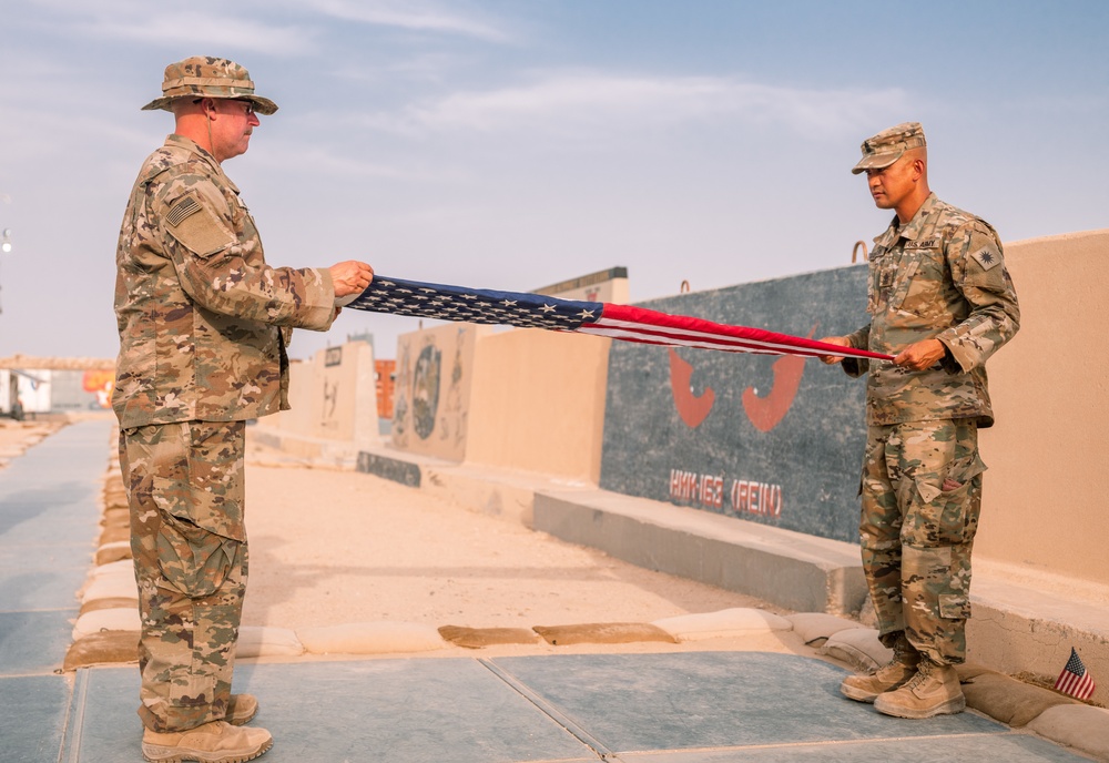 Task Force Phoenix 640th ASB lower the Colors at Retreat