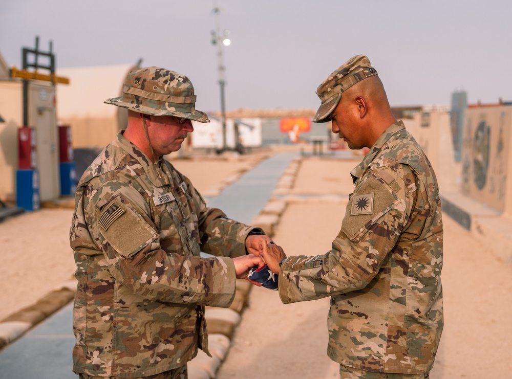 Task Force Phoenix 640th ASB lower the Colors at Retreat