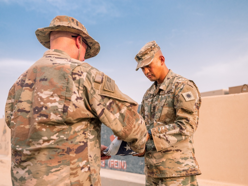 Task Force Phoenix 640th ASB lower the Colors at Retreat