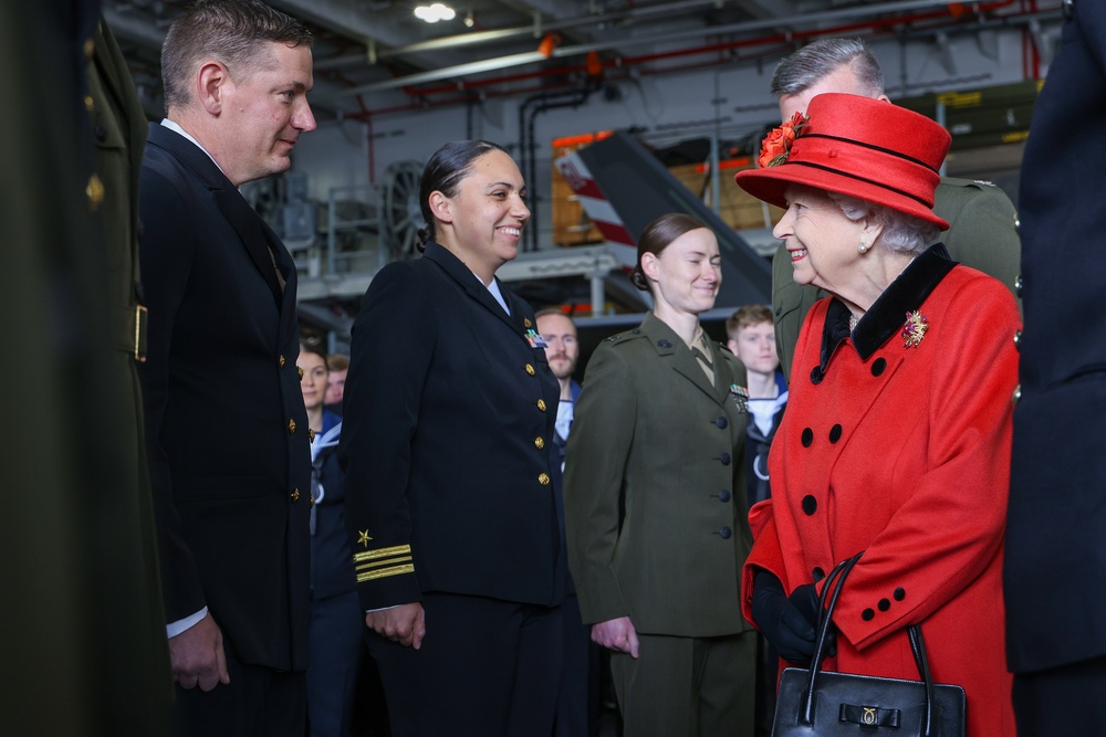 HM The Queen meets Marines and Sailors Aboard HMS Queen Elizabeth
