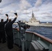 Standing NATO Maritime Group One (SNMG1) Flagship HMCS Halifax conducts a sail past with Standing NATO Maritime Group Two (SNMG2) Flagship ESPS Méndez Núñez off the coast of Portugal
