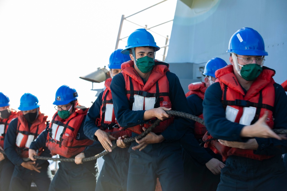 Sailors Aboard USS Milius (DDG 69) Conduct a Replenishment-at-Sea