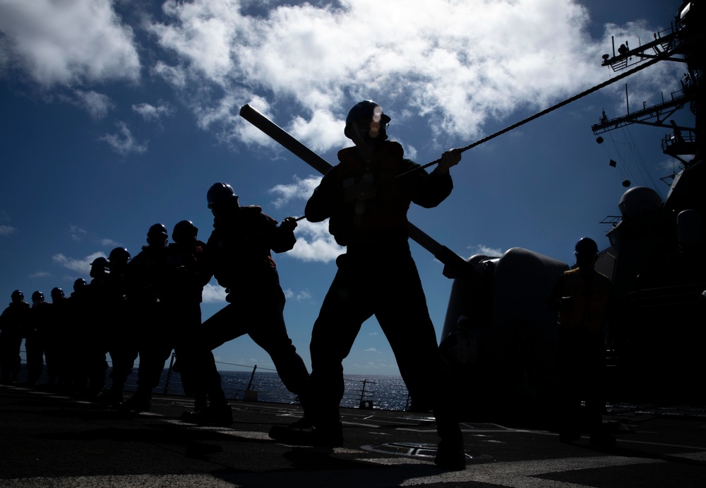 Sailors Aboard USS Milius (DDG 69) Conduct a Replenishment-at-Sea