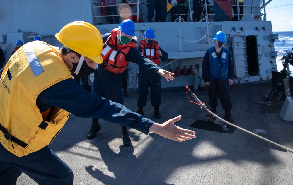 Sailors Aboard USS Milius (DDG 69) Conduct a Replenishment-at-Sea